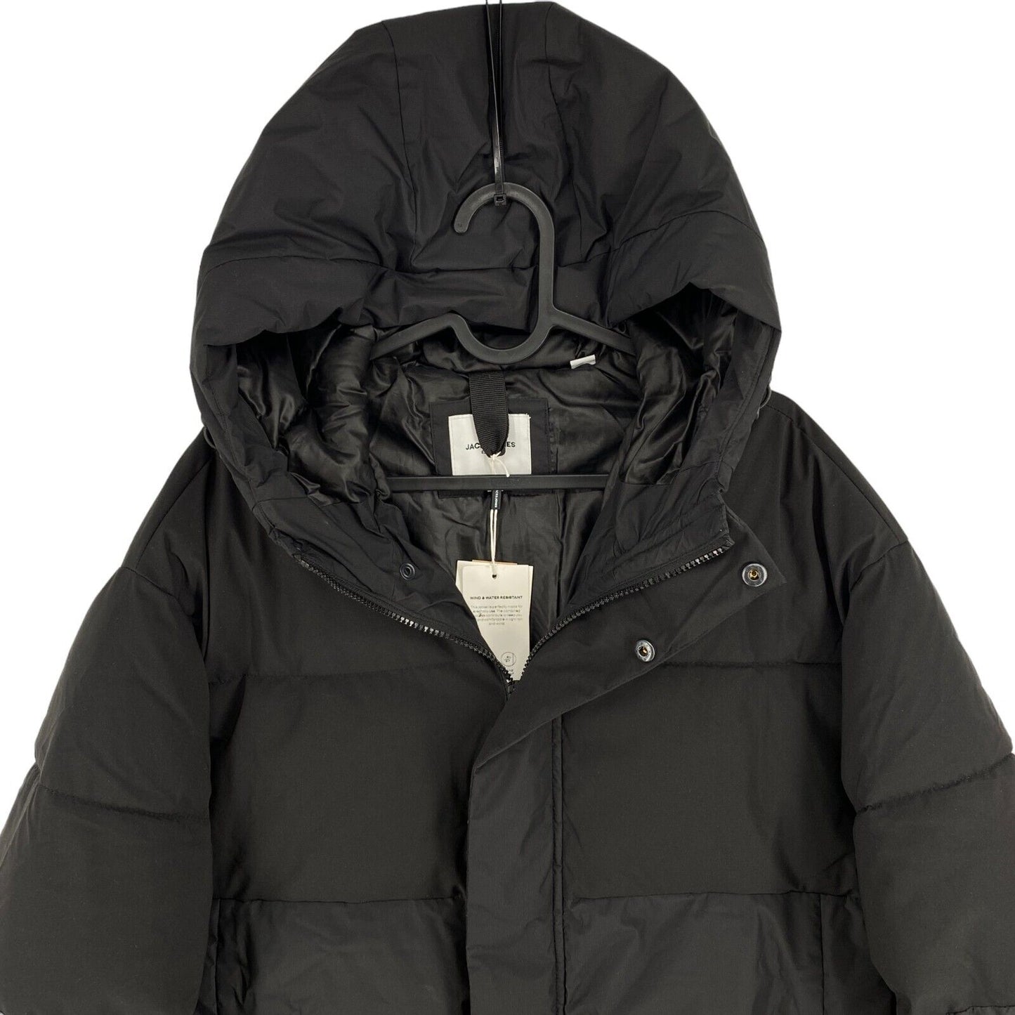 JACK&amp;JONES Herren Black Force Puffer Coat mit Kapuze, Größe XL