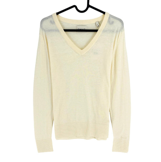 GANT Women Beige Fine Knit V Neck Sweater Jumper Size S