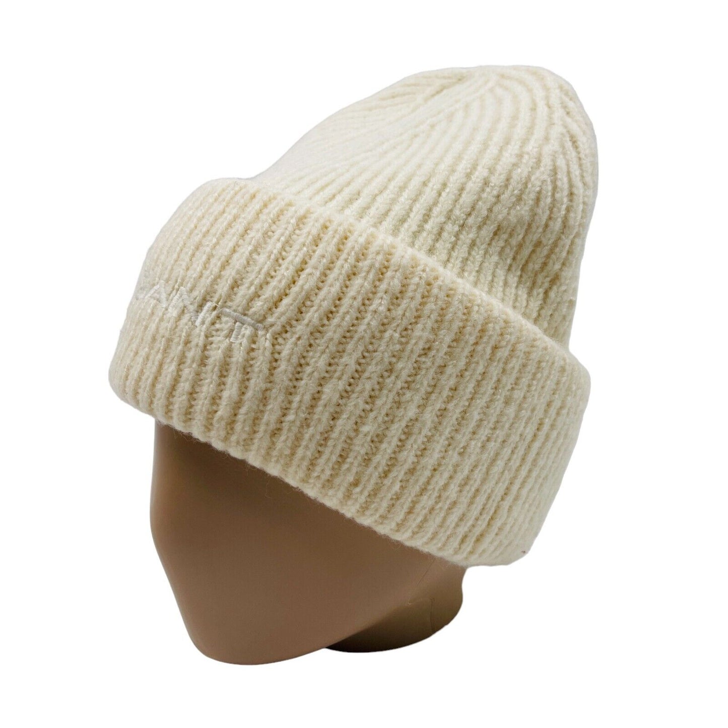 GANT Milk White Acrylic Wool Blend Chunky Knit Beanie Hat One Size