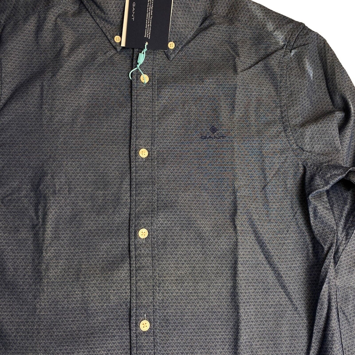 GANT Navy Blue Tech Prep Indigo Dobby Slim Fit Shirt Size S 37/38 15