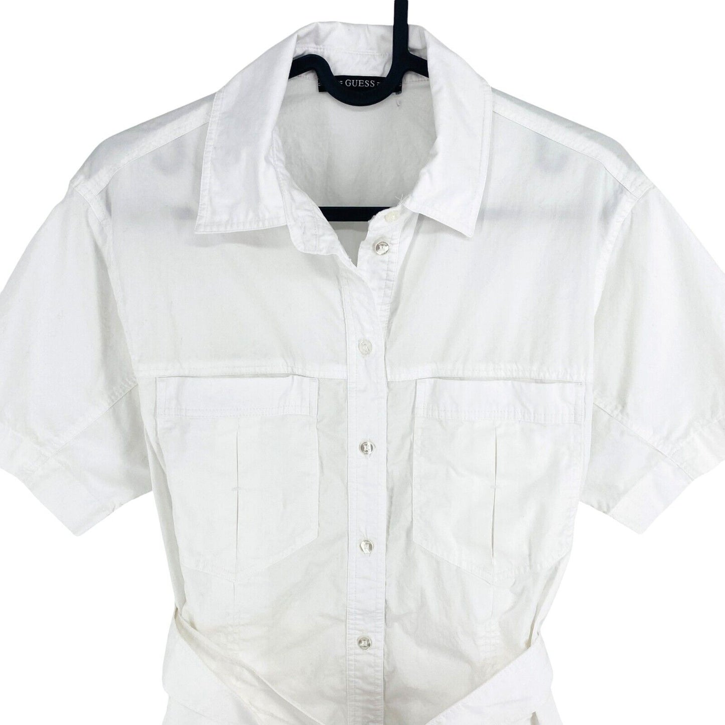 GUESS Women White Short Sleeves Belted Shirt Dress Size XS