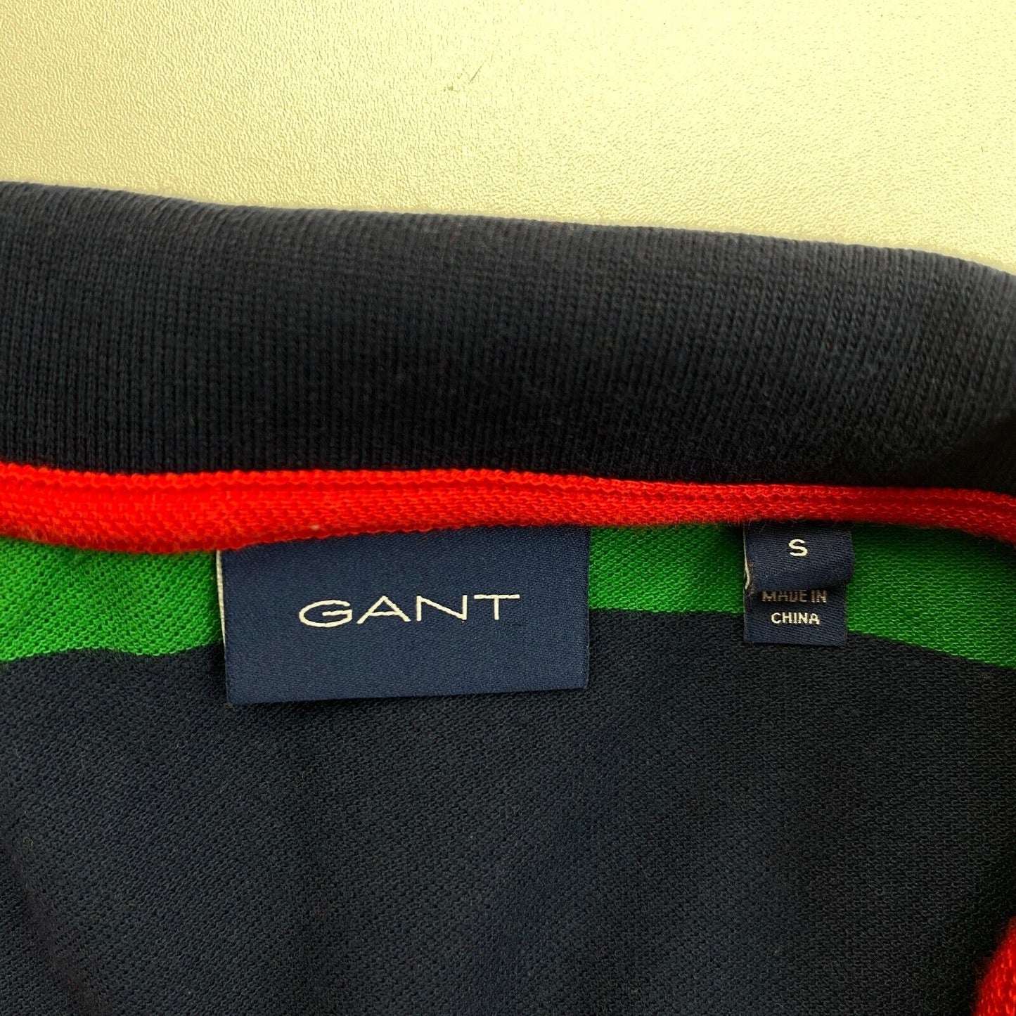 GANT Navy Blue Striped Pique Rugger Polo Neck Shirt Size S