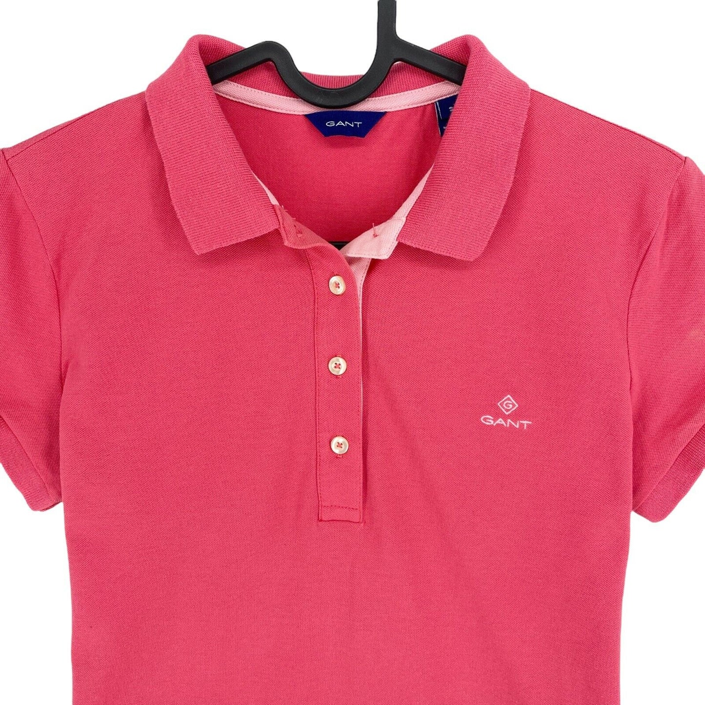 GANT Pink Contrast Collar Pique Polo Shirt Size S