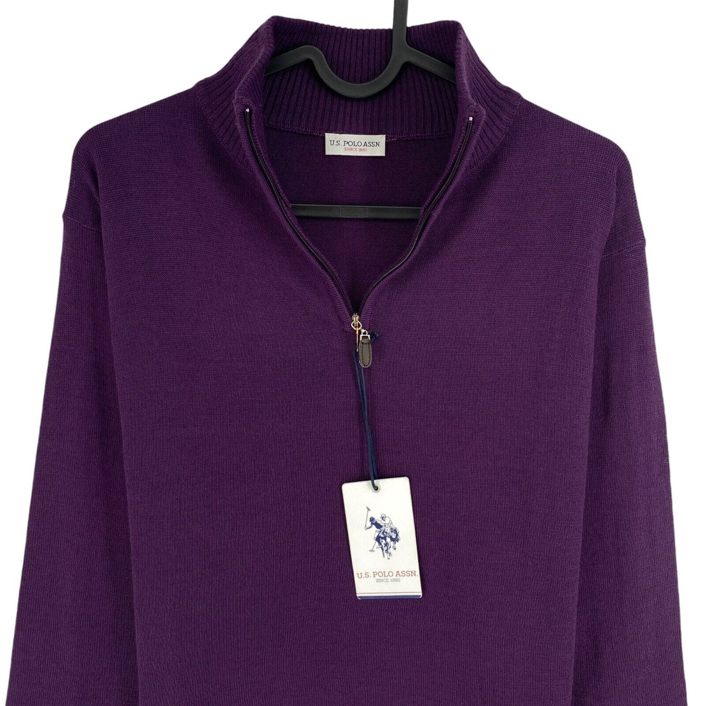 U.S. POLO ASSN. Men Purple LUPETTO Wool Blend Half Zip Jumper Sweater Size L