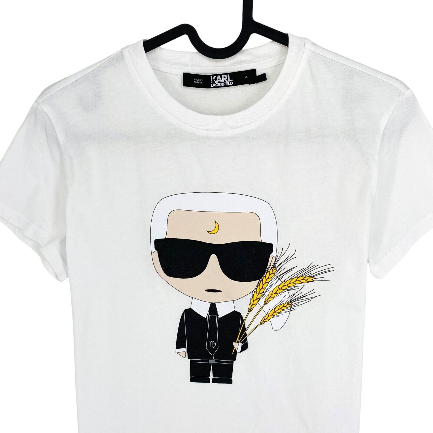 KARL LAGERFELD Women White Zodiac Crew Neck T Shirt Size XS