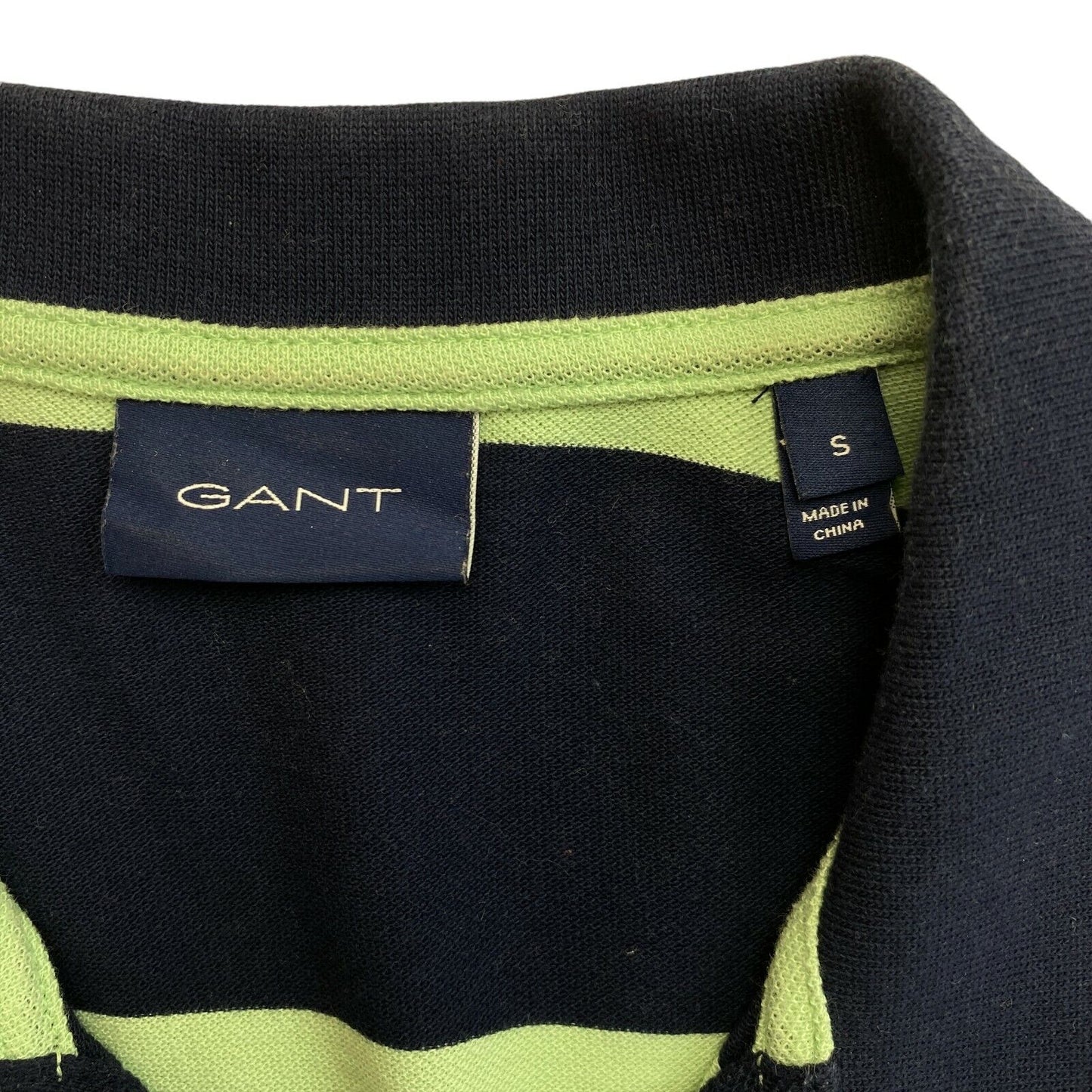 GANT Navy Blue Striped Pique Rugger Polo Shirt Size S