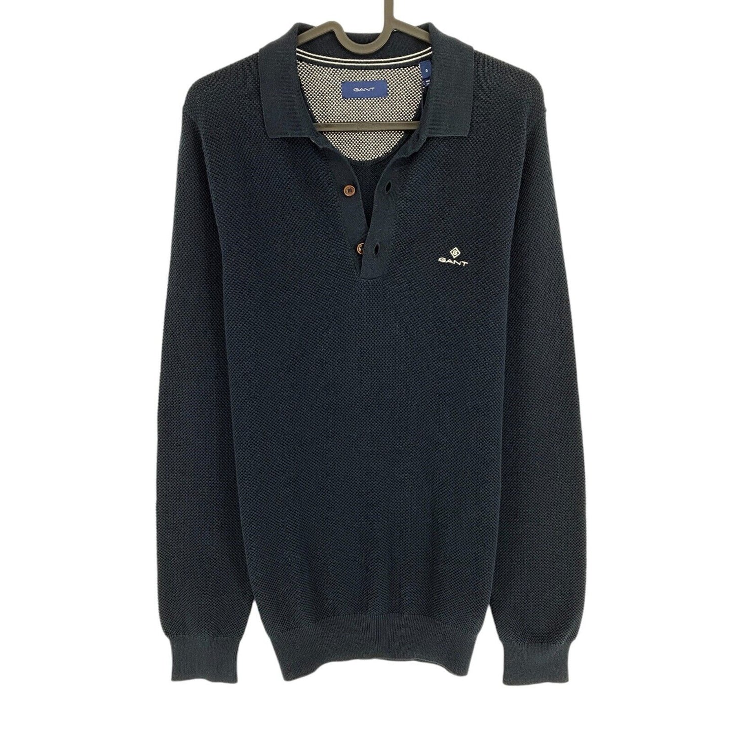 GANT Navy Blue Cotton Pique Polo Sweater Pullover Size S