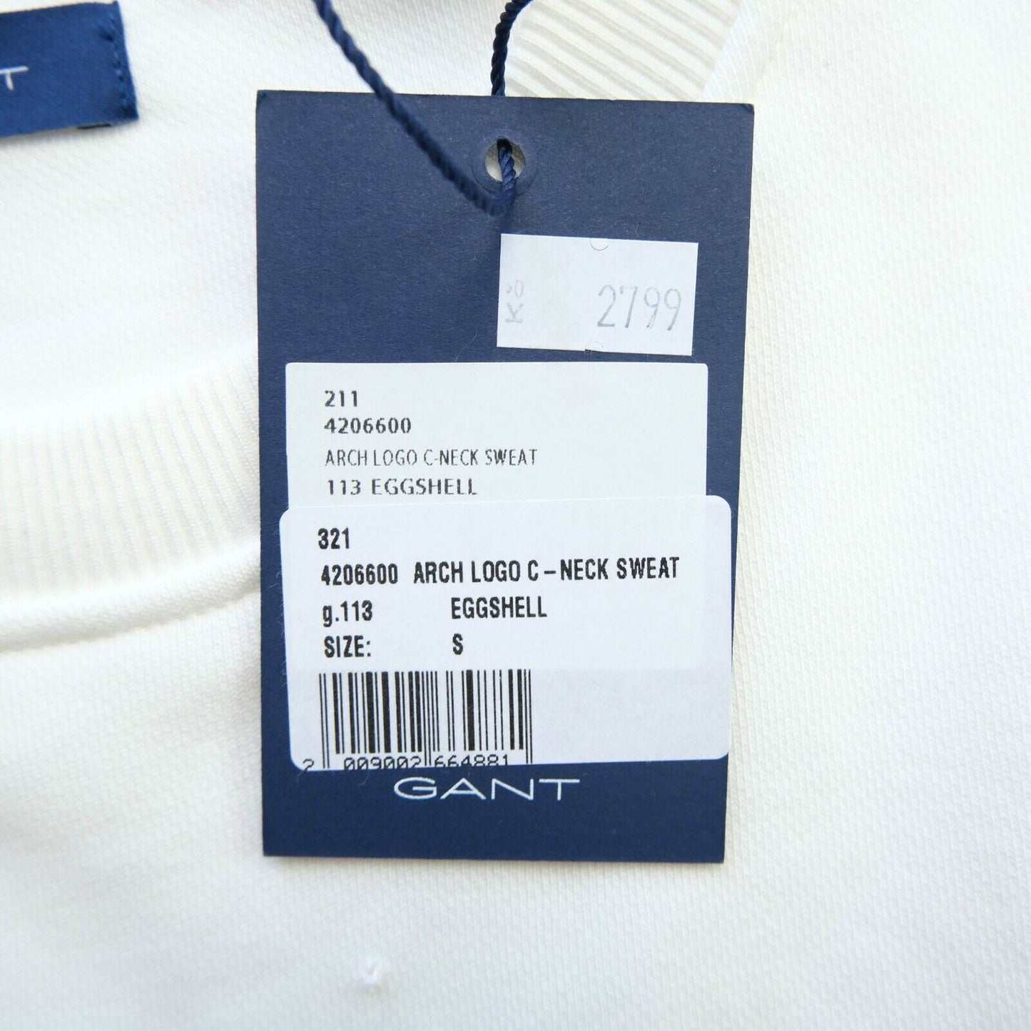 GANT White Big Logo Crew Neck Sweater Jumper Size S