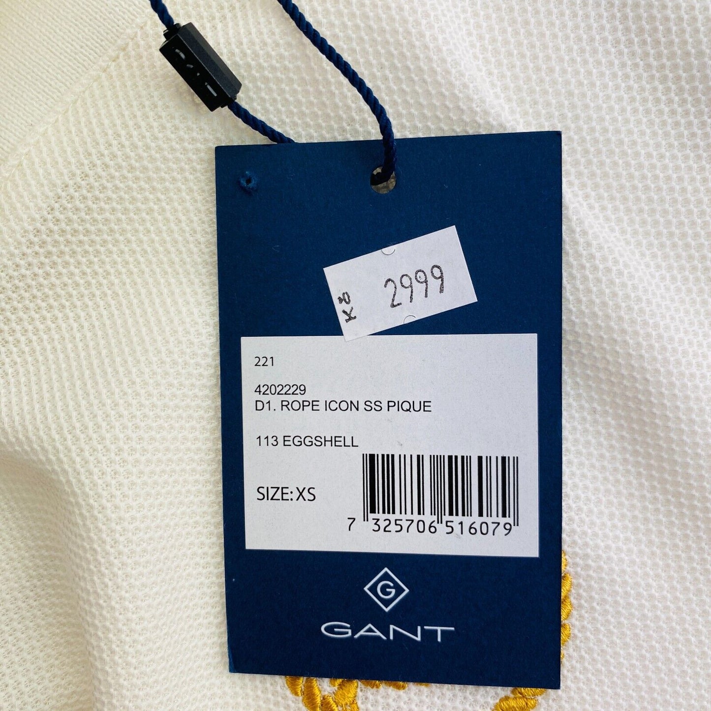 GANT White Rope Icon Pique Polo Shirt Size XS