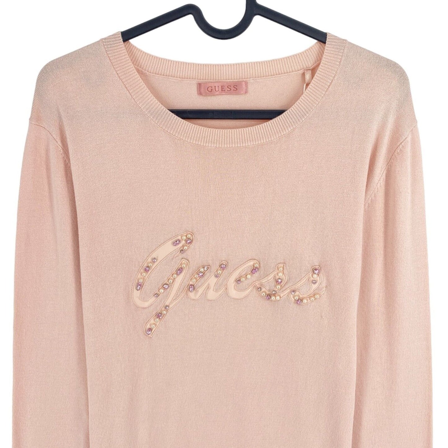 GUESS Pink Logo Crew Neck Sweater Jumper Size S