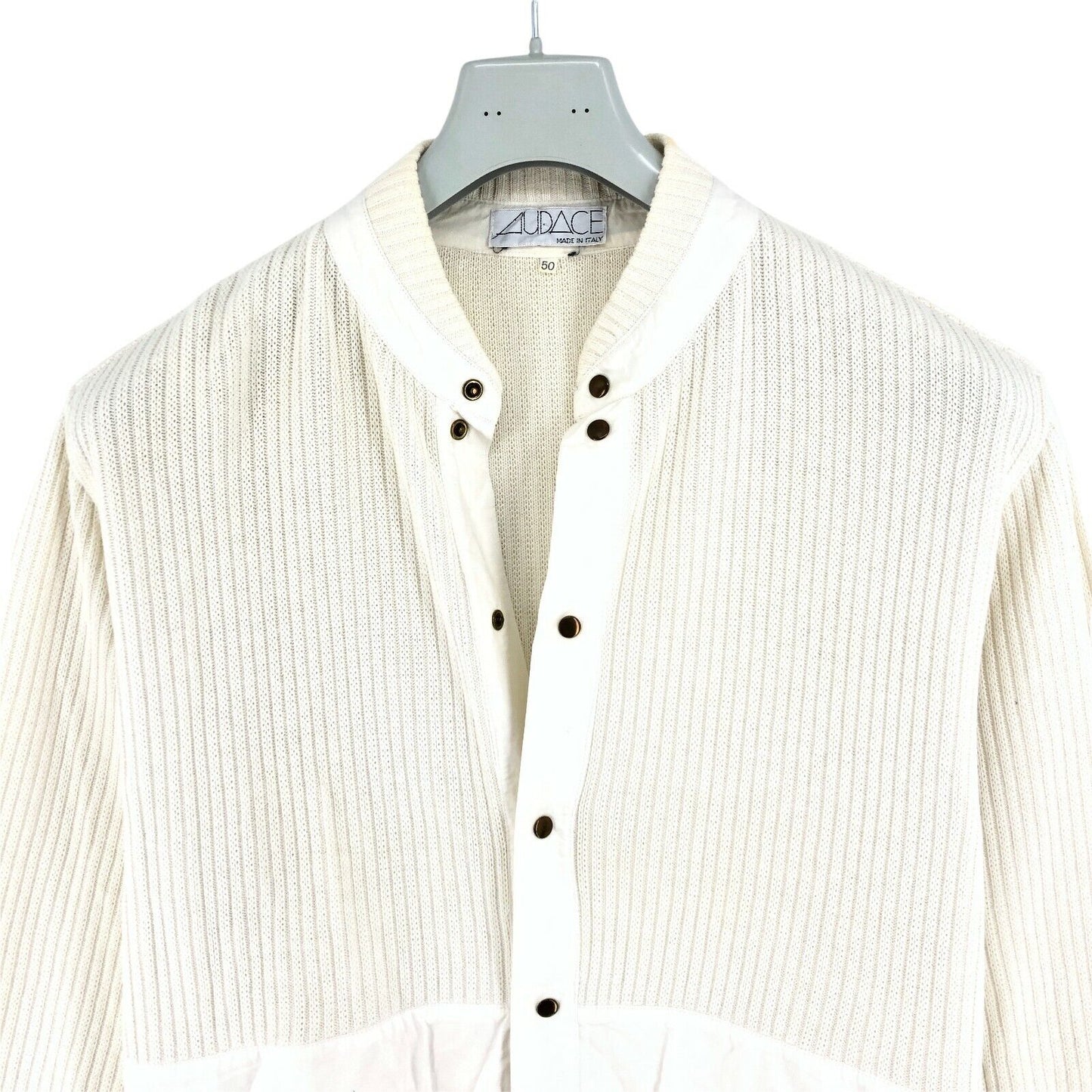 Cosby Vintage Retro 90s AUDACE White Cardigan Jumper Size EU 50 UK/US 40