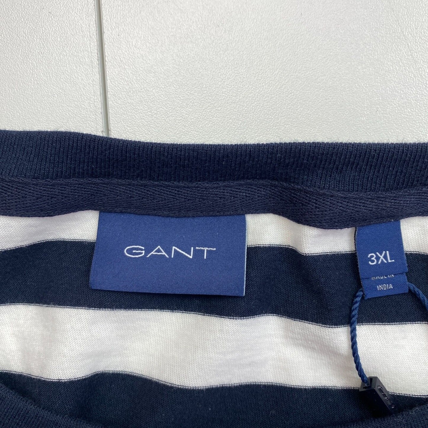 GANT Men Navy Blue Striped Crew Neck Short Sleeves T Shirt Size 3XL