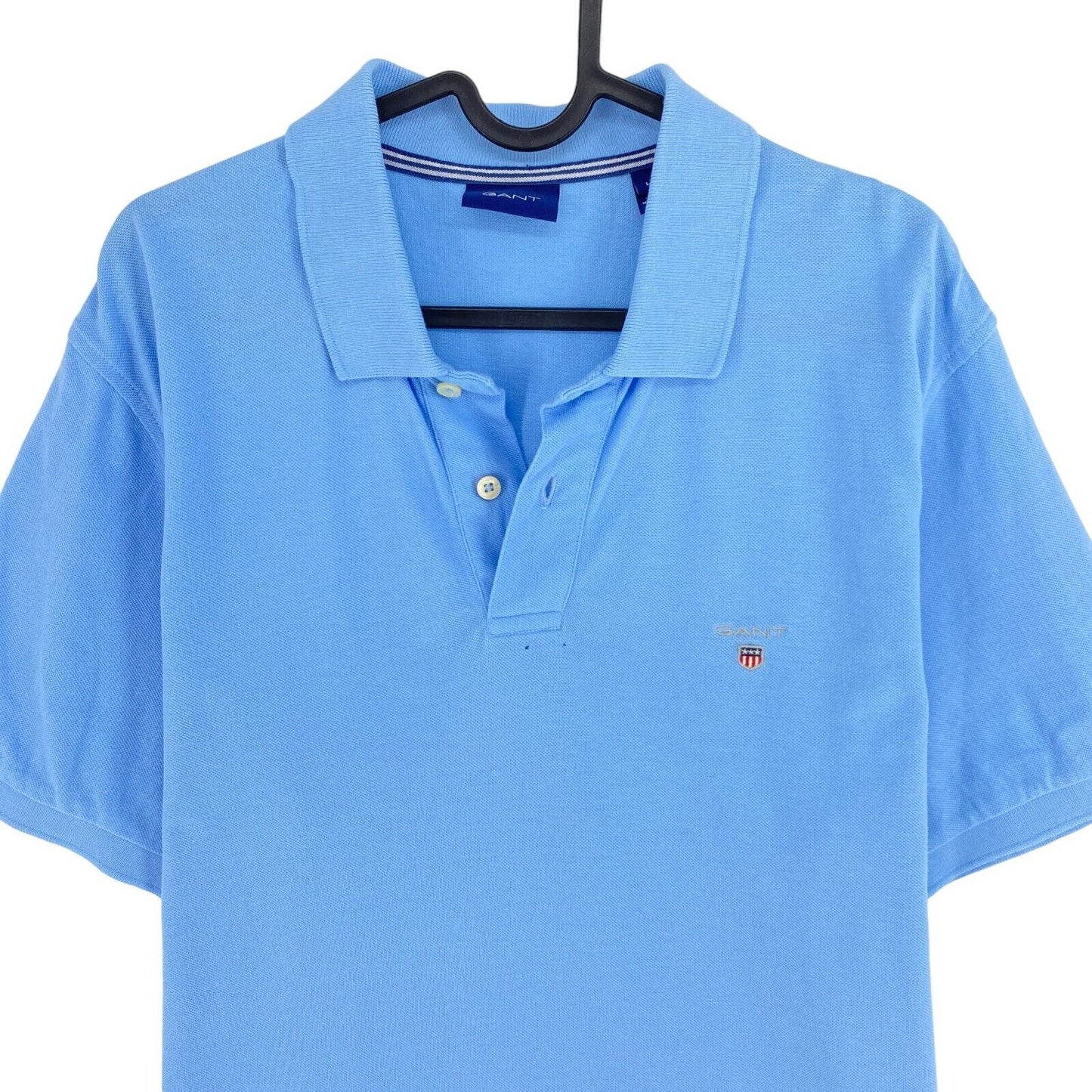 GANT Light Blue Solid Pique Rugger Polo Shirt Size L