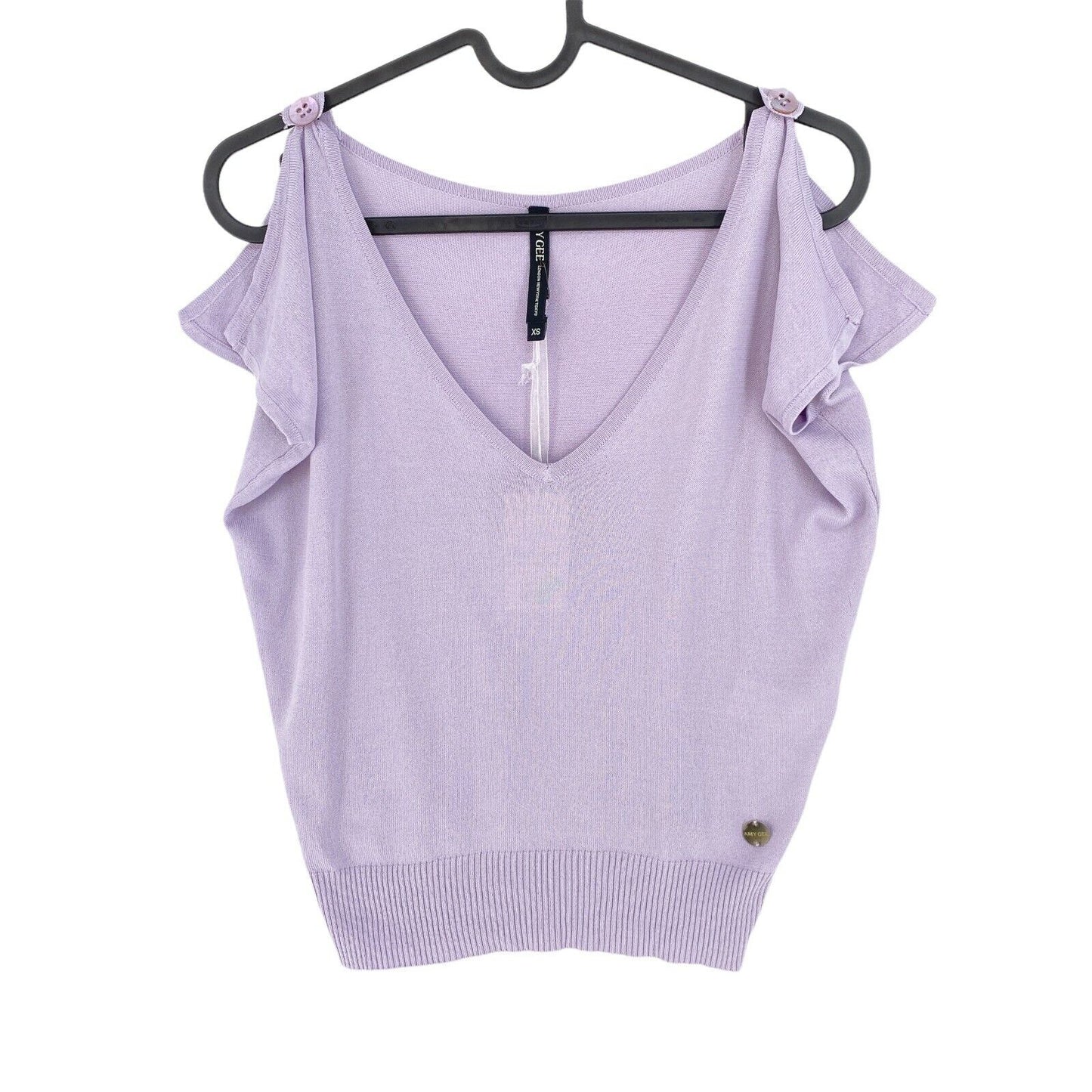 AMY GEE Purple V Neck Top Blouse Size S