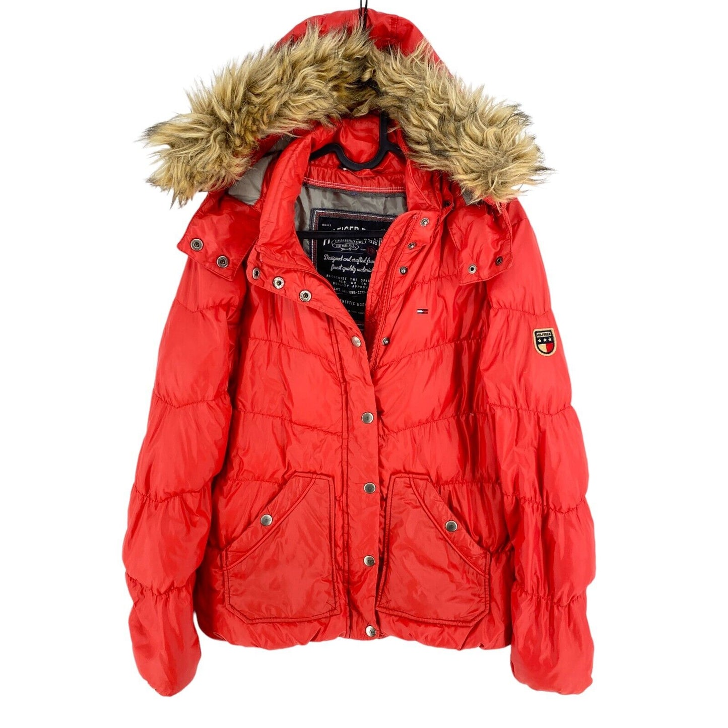 Hilfiger Denim Red Hooded Down Puffer Coat Jacket Size XS