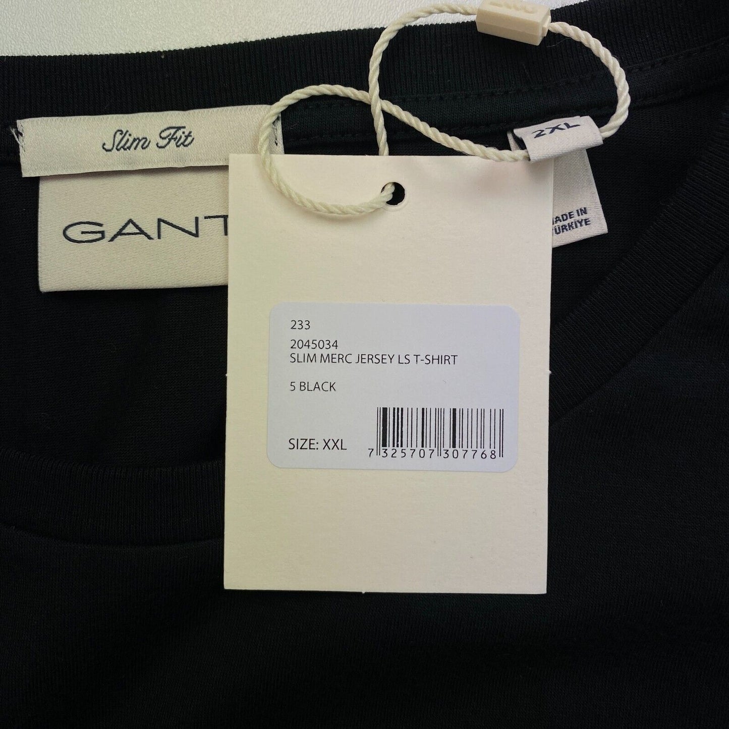 GANT Black Merc Jersey Slim Fit Long Sleeves Crew Neck T Shirt Size 2XL XXL