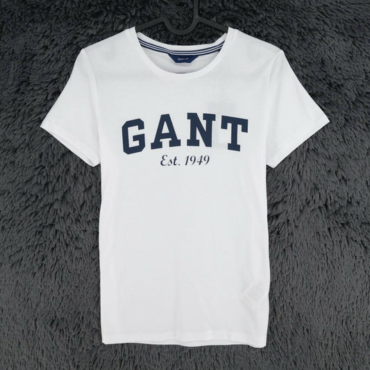 GANT T-Shirt mit Rundhalsausschnitt und großem Logo, weiß, Größe XS M