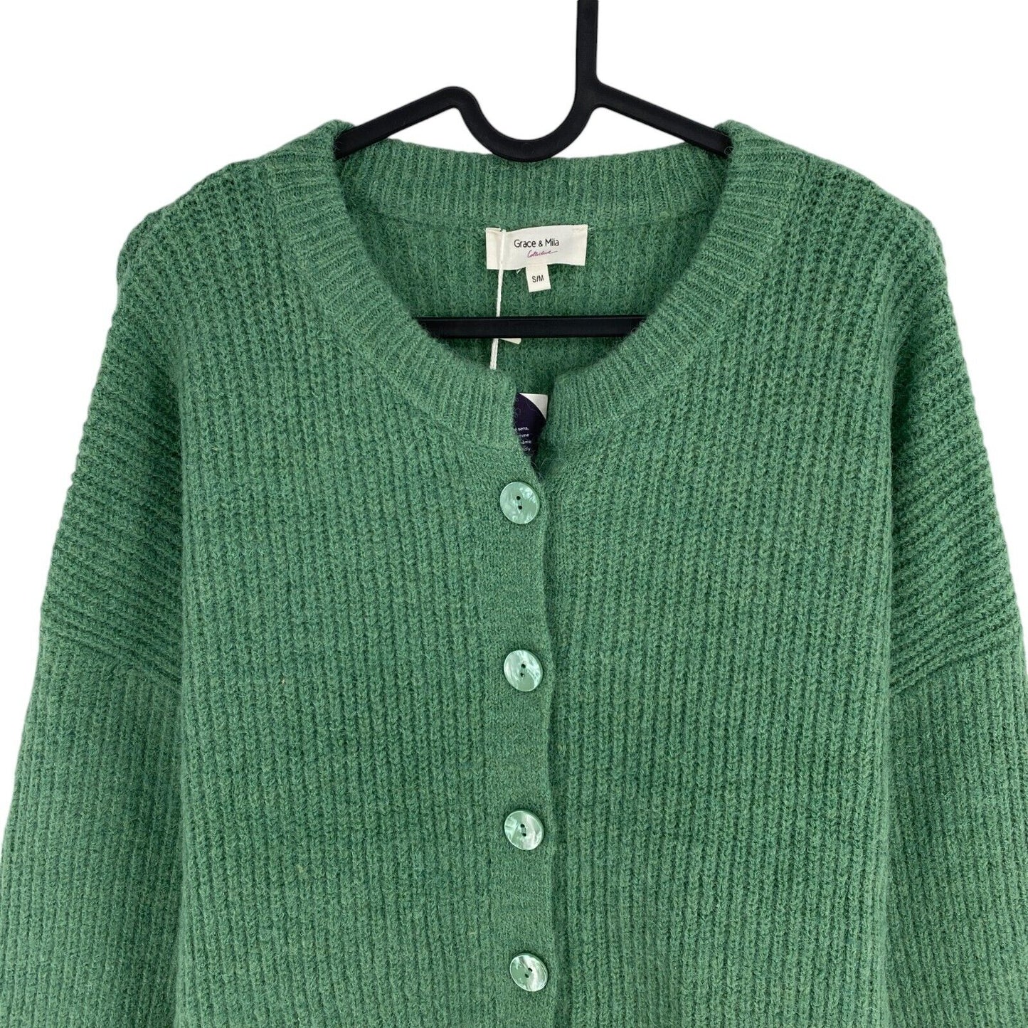 Grace & Mila Women Green Knitted Crew Neck Cardigan Sweater Jumper Size S / M