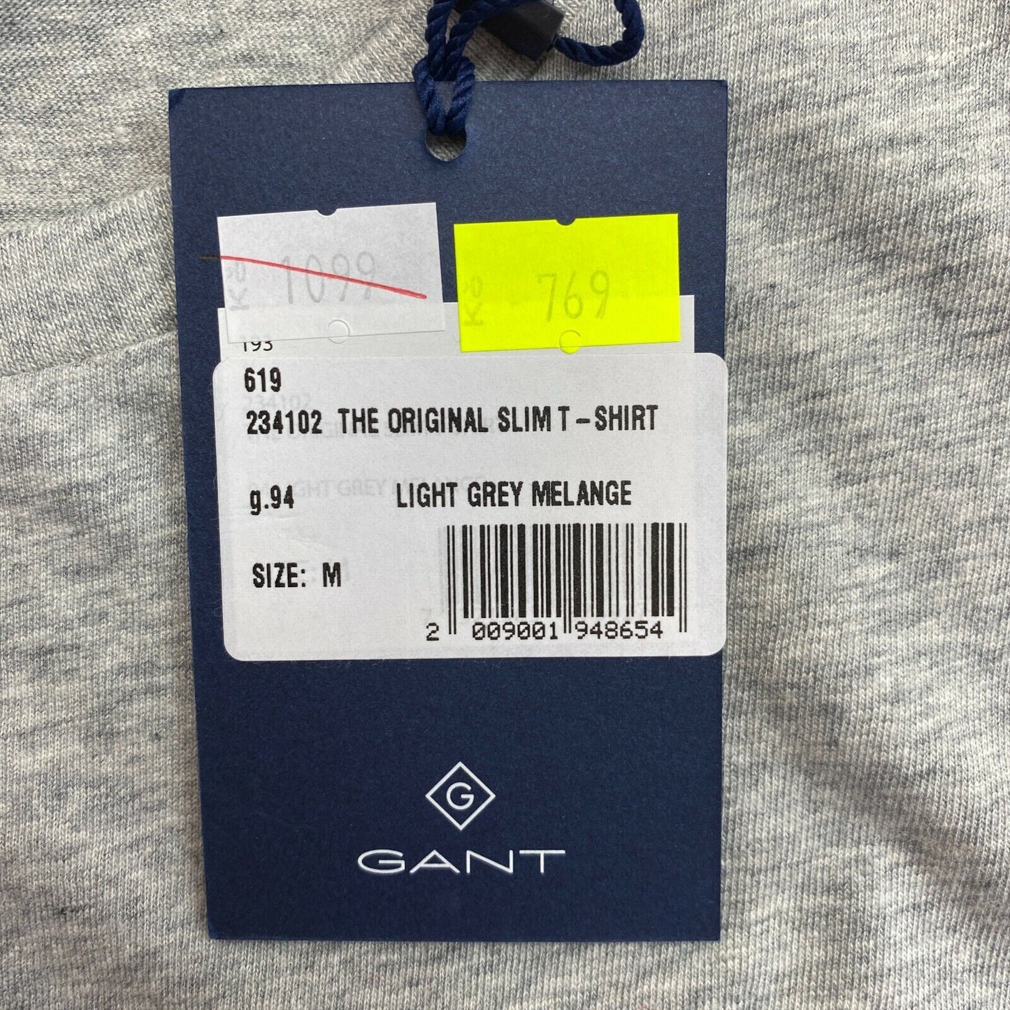 GANT Light Grey Original Slim Crew Neck T Shirt Size M