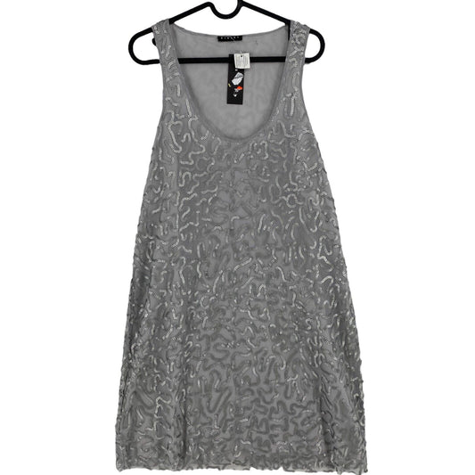 SISLEY Grey Sequin Sleeveless Round Neck Shift Dress Size M