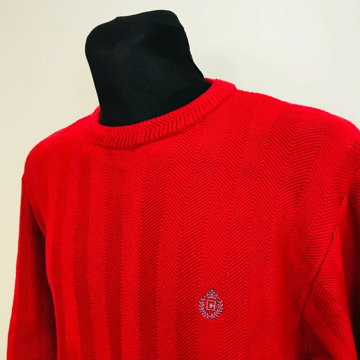 CHAPS Red Crew Neck 100% Cotton Cable Knit Jumper Sweater Size L