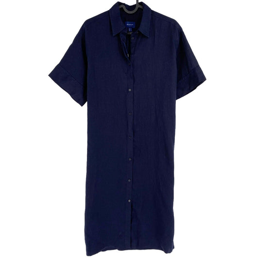 GANT Women Navy Blue Relaxed Linen SS Shirt Dress Size EU 32 UK 4 US 2