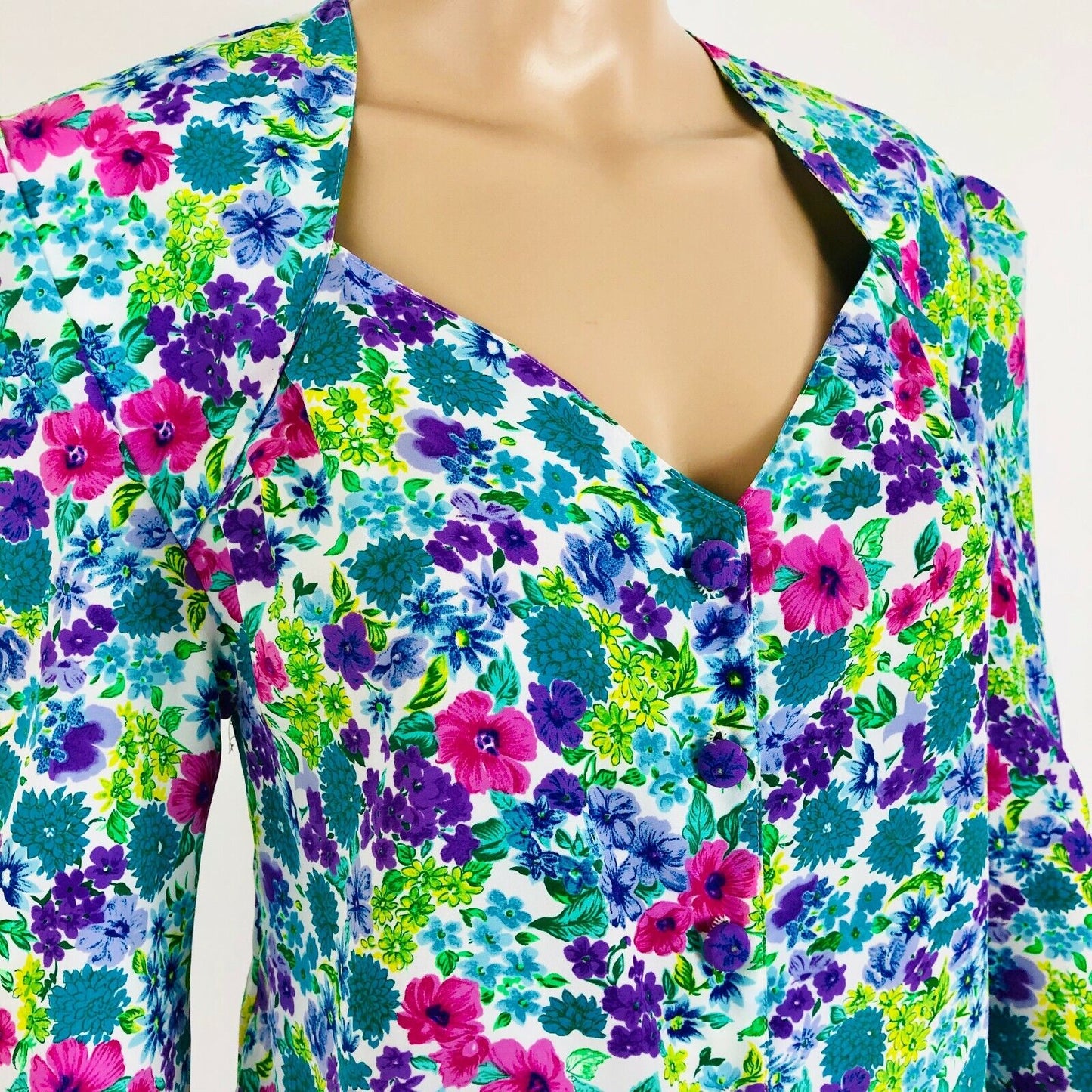 Vintage Women's Flowered Blouse Top Shirt EUR 42 US 12 UK 14