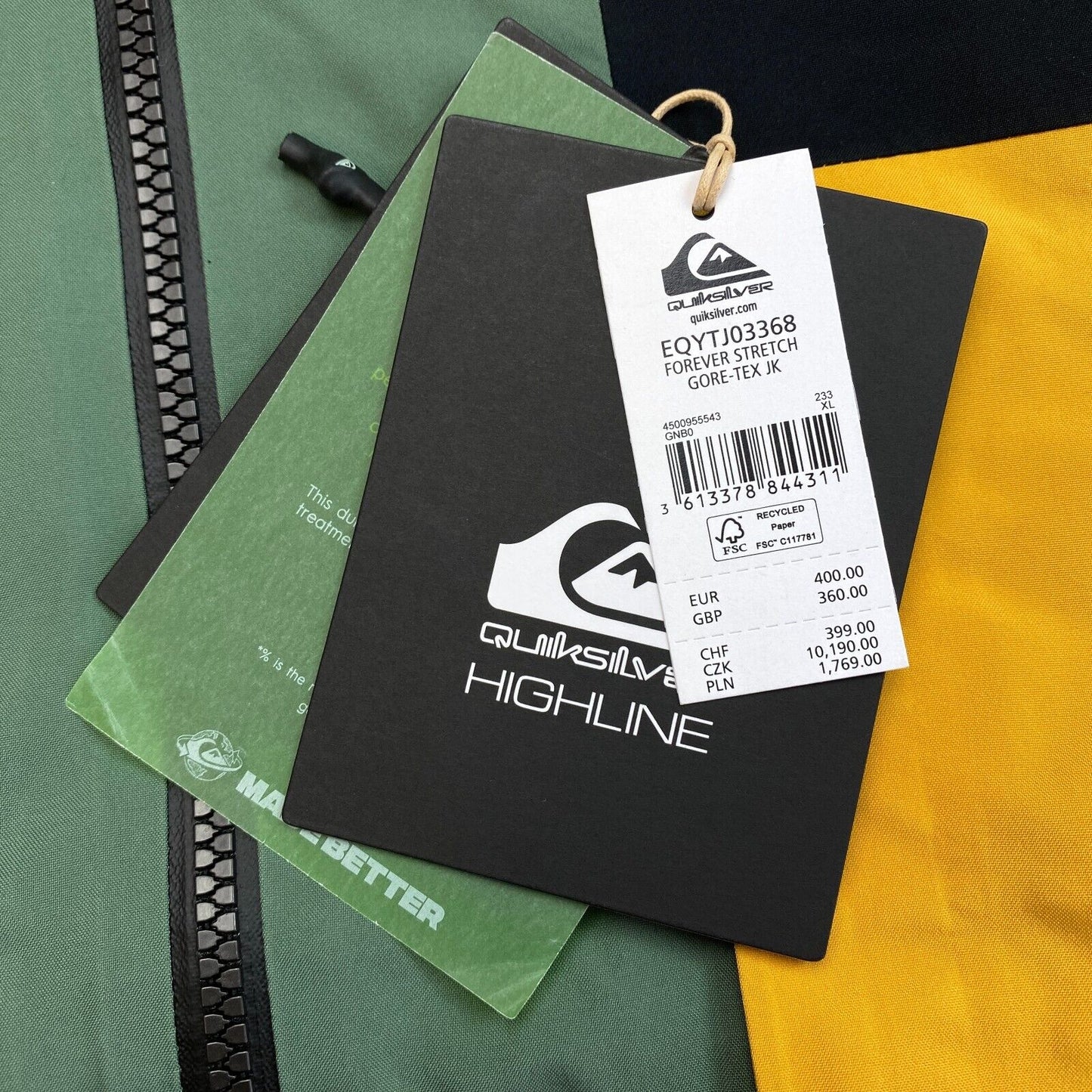 UVP 400 € QUIKSILVER Green Forever Stretch GORE-TEX Skijacke mit Kapuze Größe XL