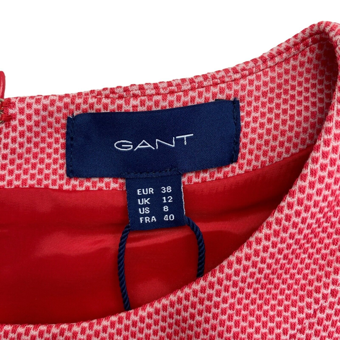 GANT Rotes Jersey-Piqué-Kleid mit Rundhalsausschnitt, Größe EU 38, UK 12, US 8