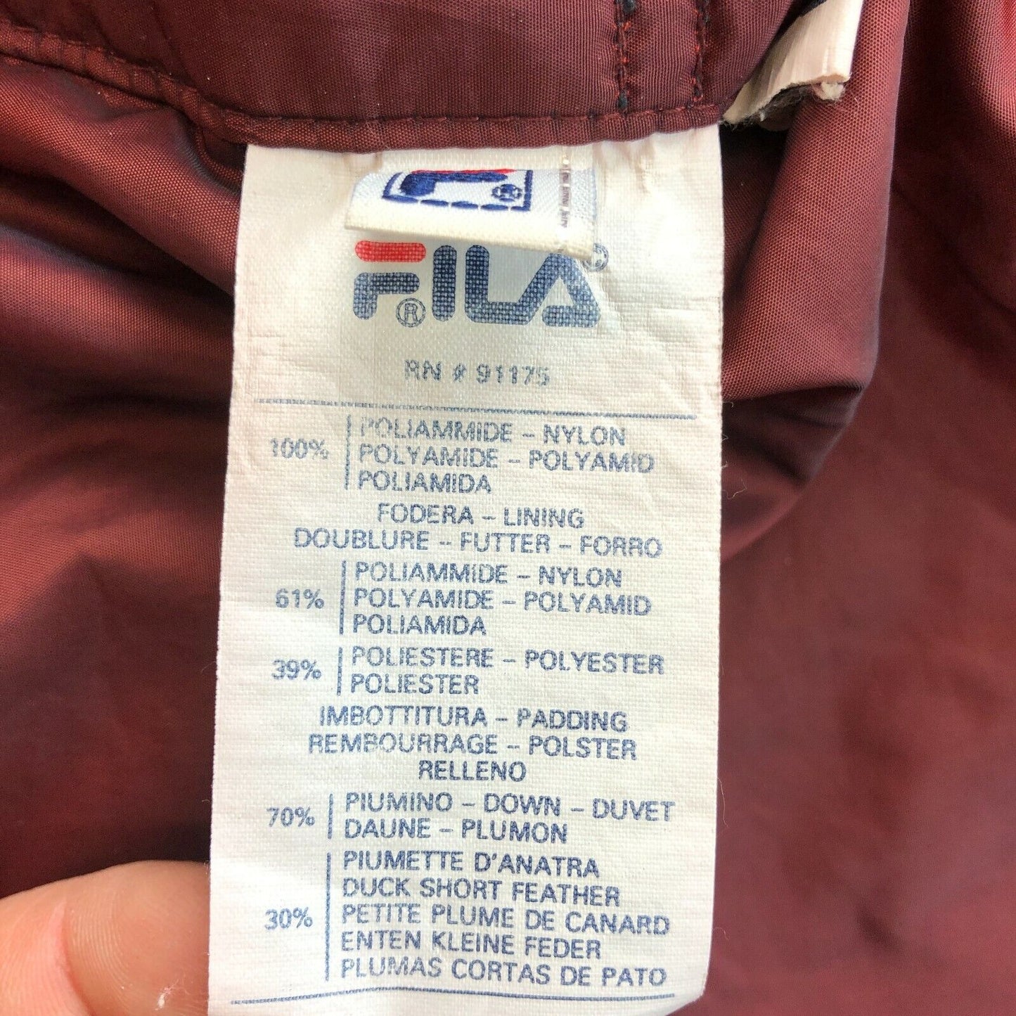 FILA Retro Vintage Dark Grey Down Padded Puffer Coat Jacket Size EU 52 UK/US 42