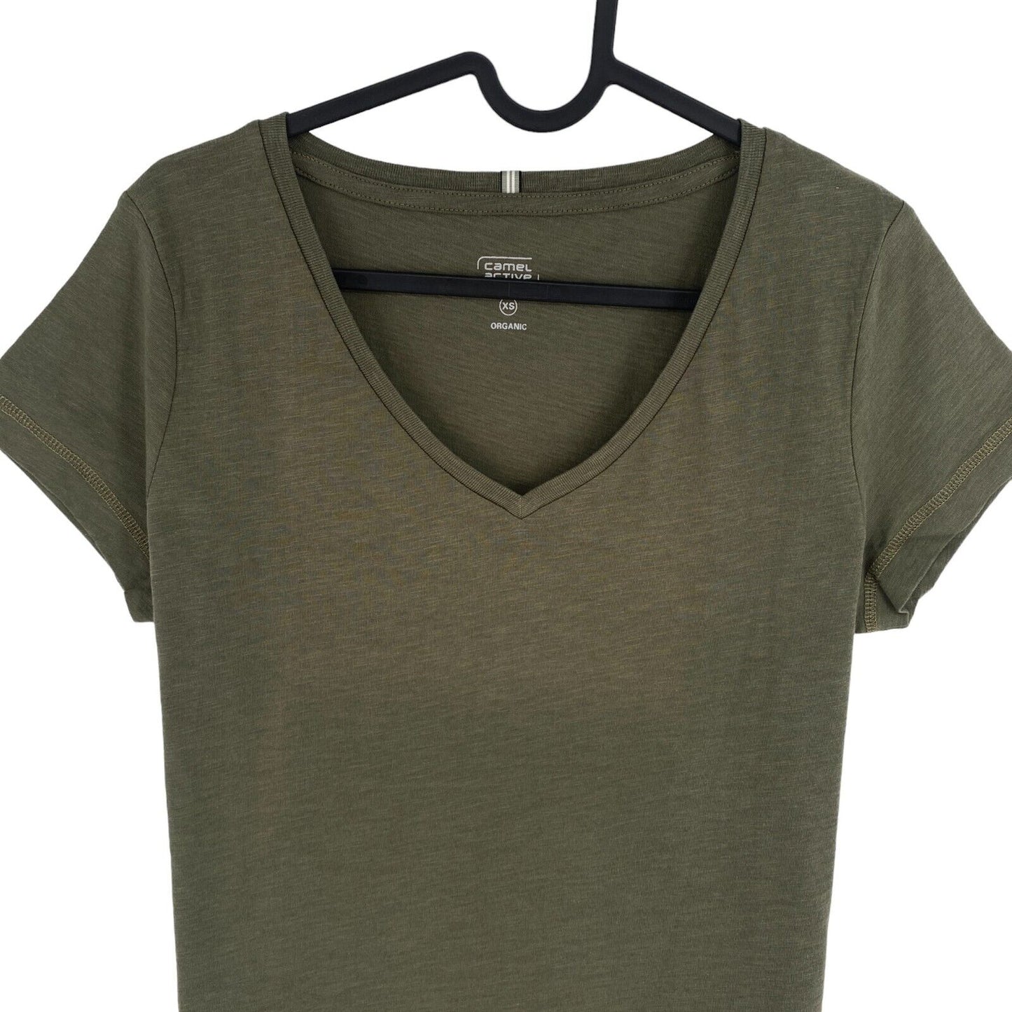 Camel Active Women Dark Green Solid V Neck Short Sleeves T Shirt Size XS