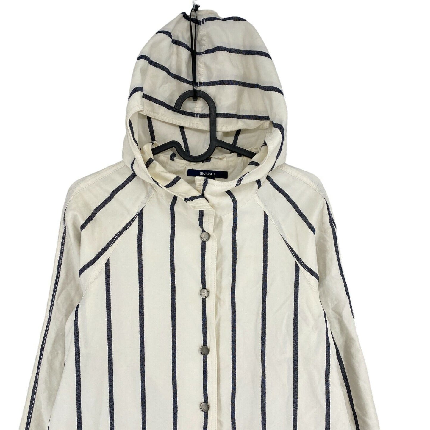 GANT RIVIERA Striped White Linen Blend Hooded Jacket Size M