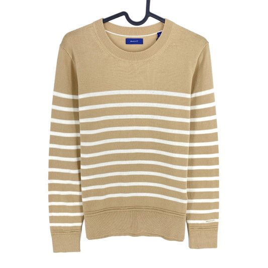 GANT Brown Light Cotton Breton Stripe Crew Neck Jumper Sweater Size S