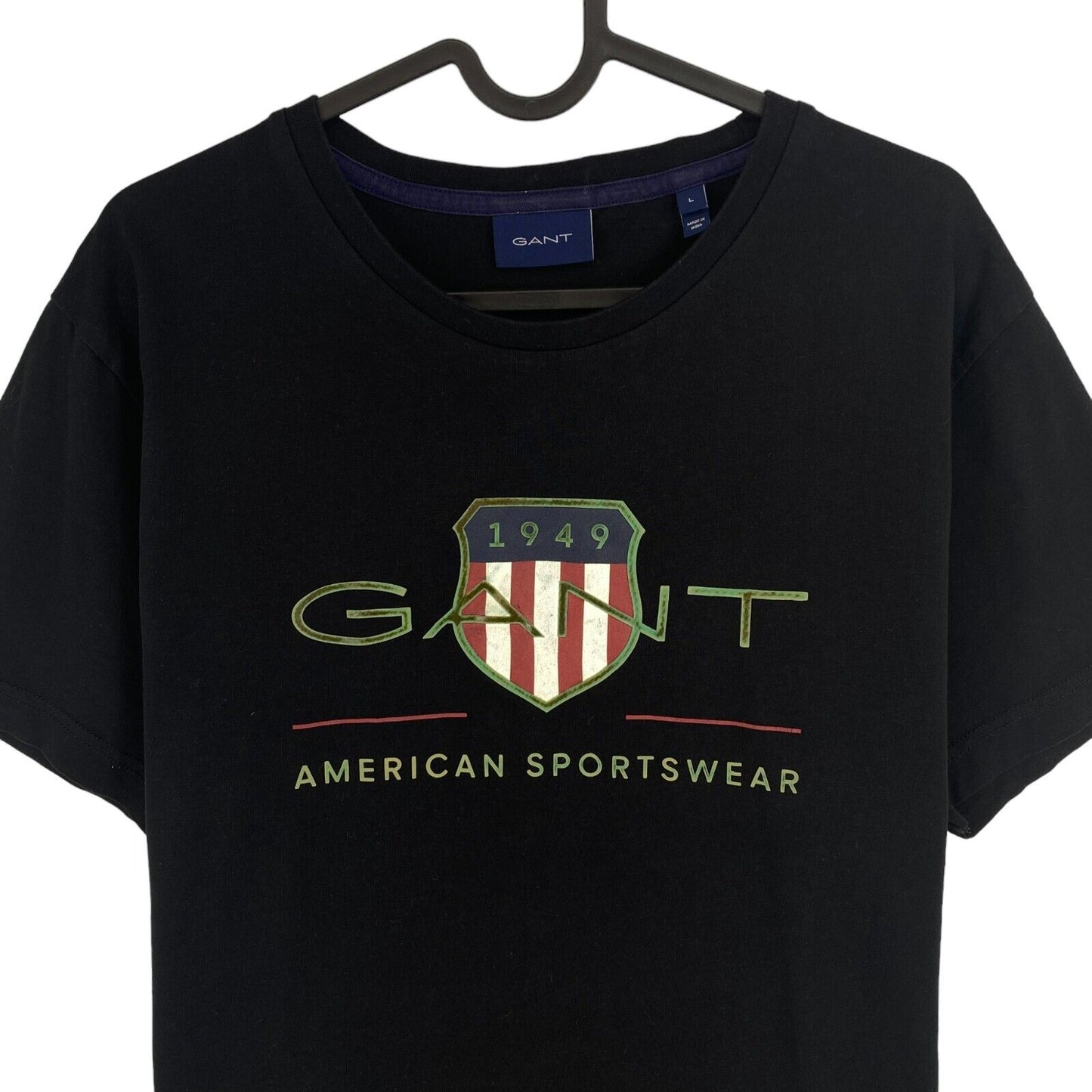 GANT Men Black Archive Shield Crew Neck Short Sleeve T Shirt Size L