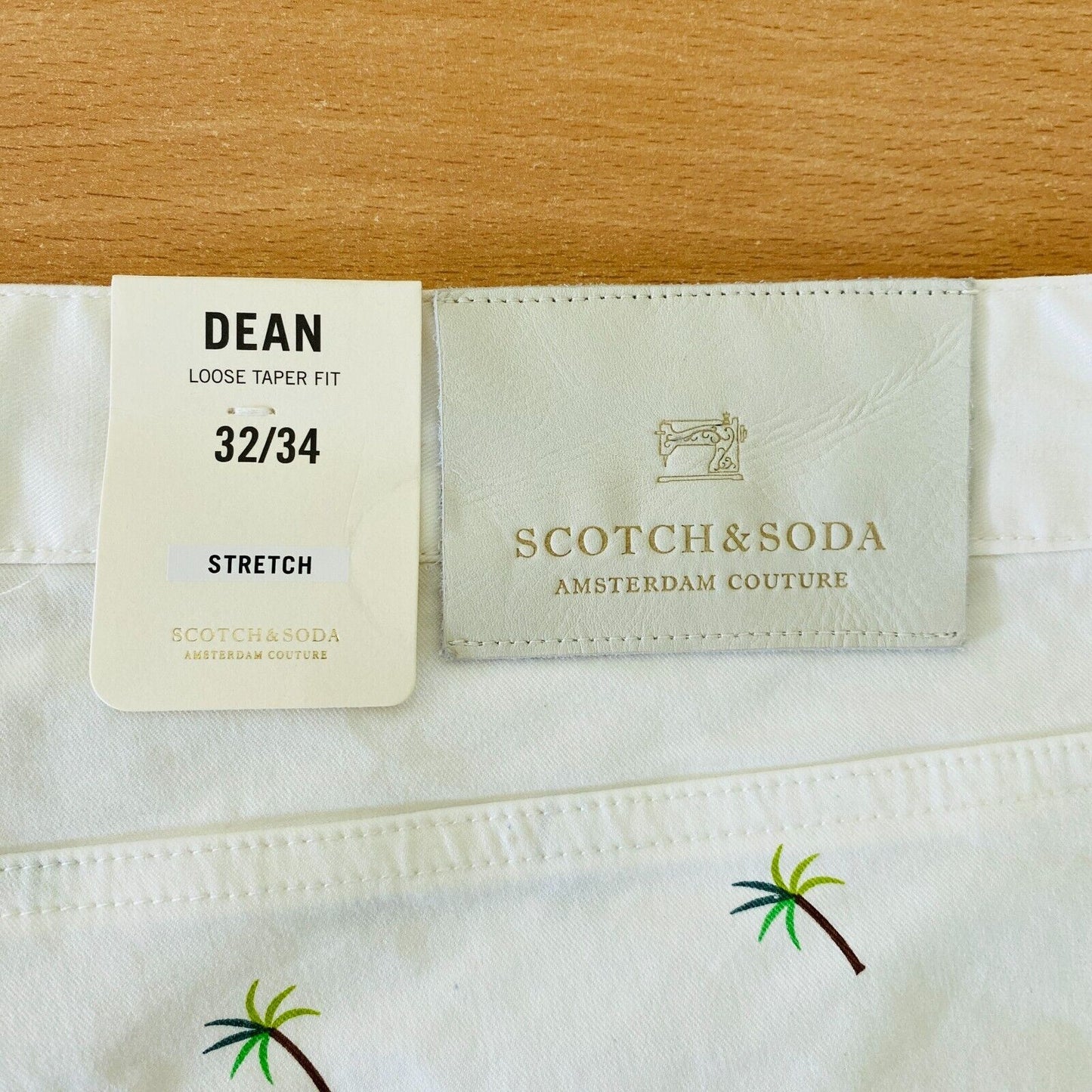 Scotch & Soda DEAN Mens Palms White Stretch Loose Tapered Fit Jeans W32 L34