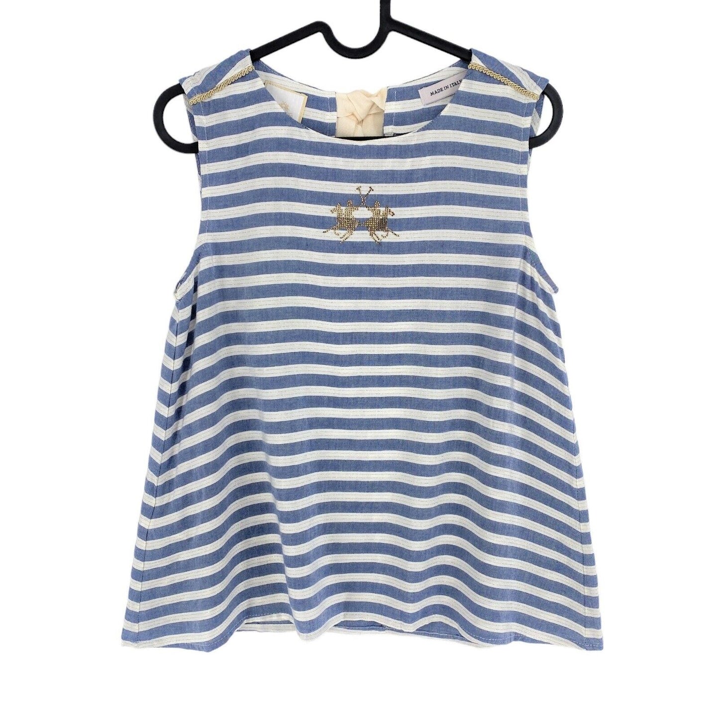 LA MARTINA Blue Striped Lurex Sleeveless Blouse Size 1 / XS