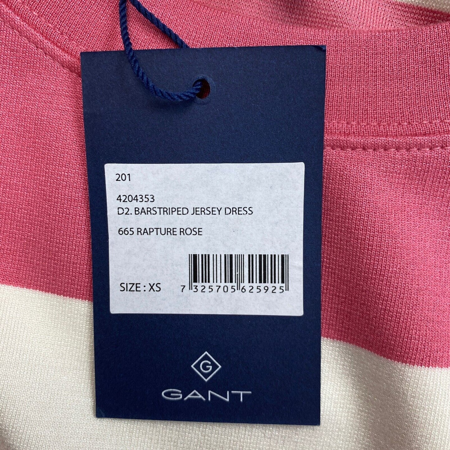 GANT Pink Bar Striped Jersey Crew Neck Dress Size XS