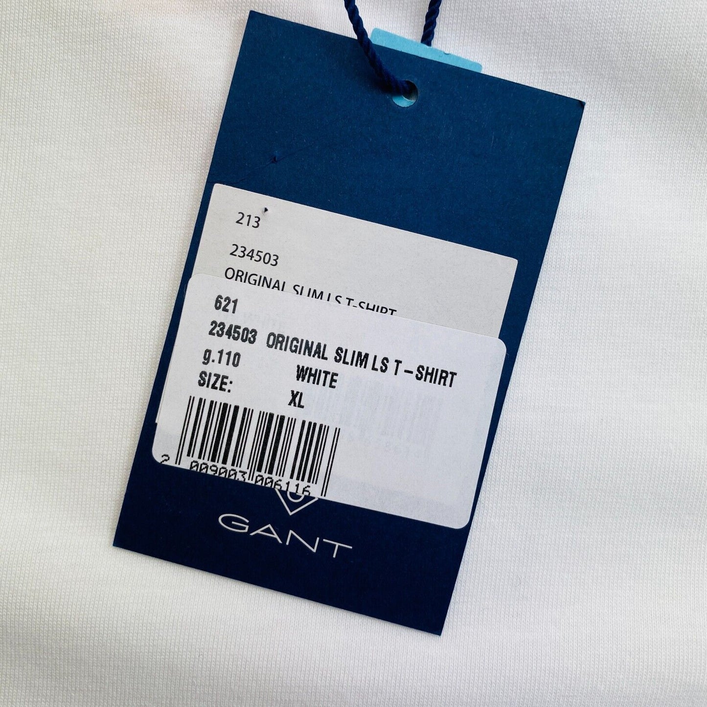 GANT White Original Slim Fit Crew Neck Long Sleeves T Shirt Size XL