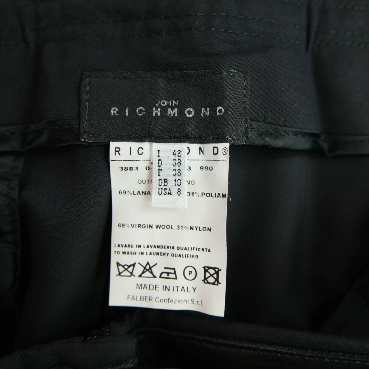 John RICHMOND Black Pants Trousers Size IT 42 EUR 38 UK 10 US 8