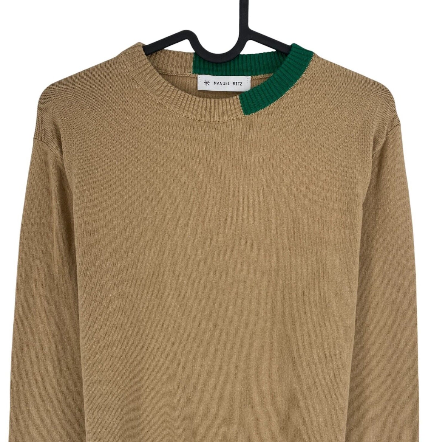 Manuel Ritz Beige 100% Cotton Crew Neck Sweater Pullover Jumper Size S