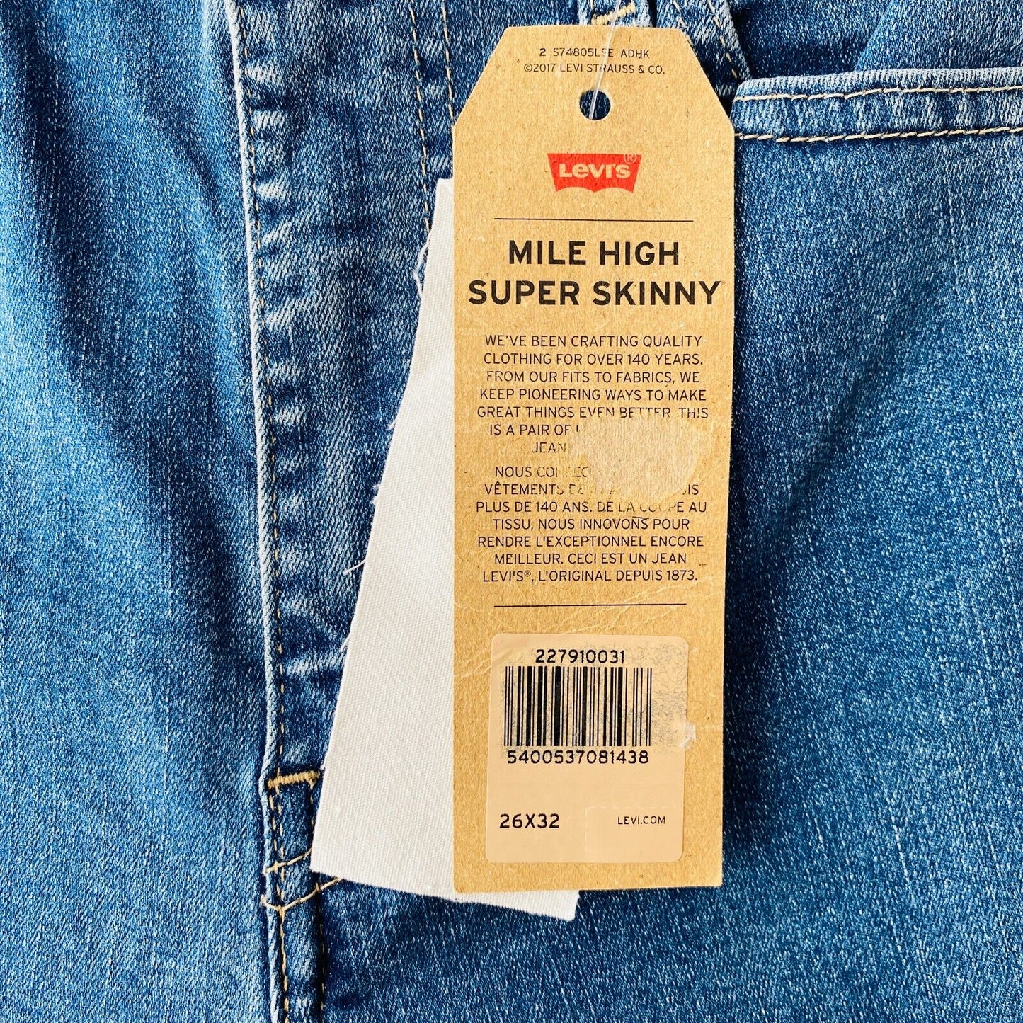 Levi's Women Blue Stretch Mile High Rise Super Skinny Fit Jeans W26 L32