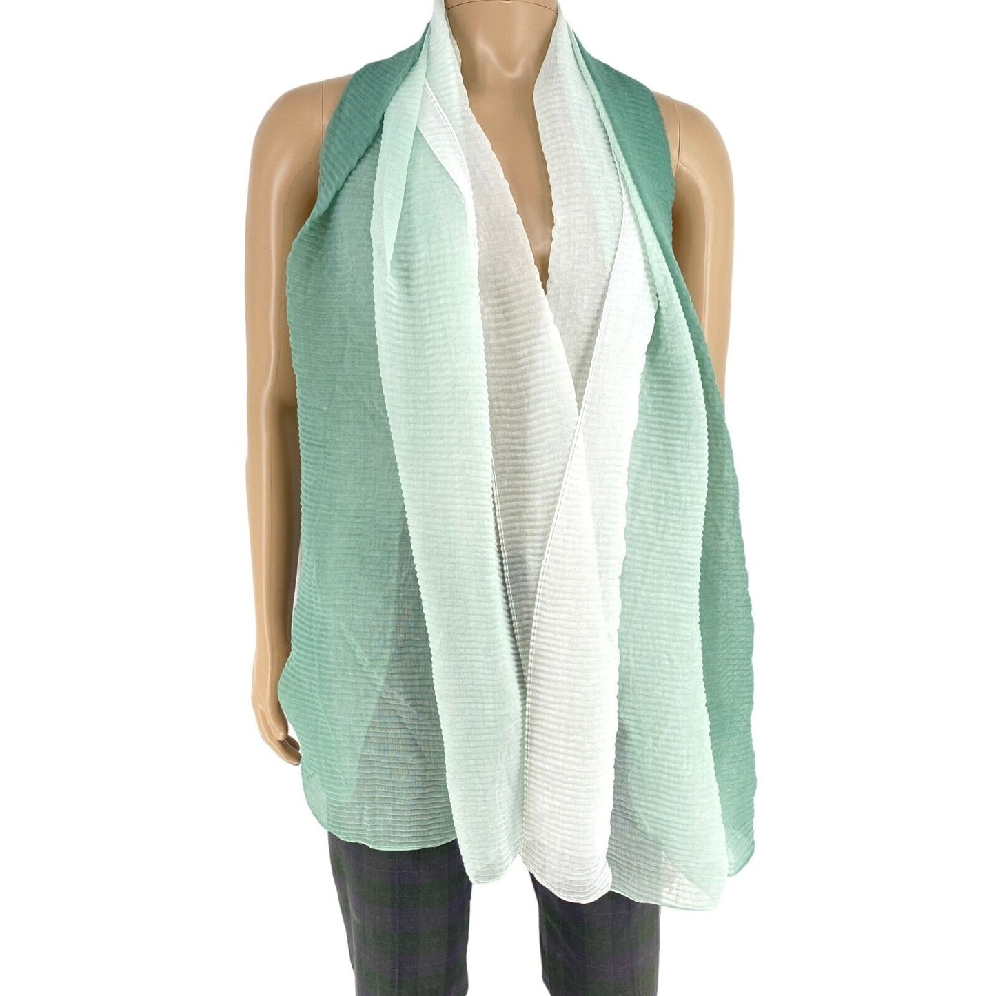 TOM TAILOR White Green Long Pleated Dip Dye Scarf Shawl