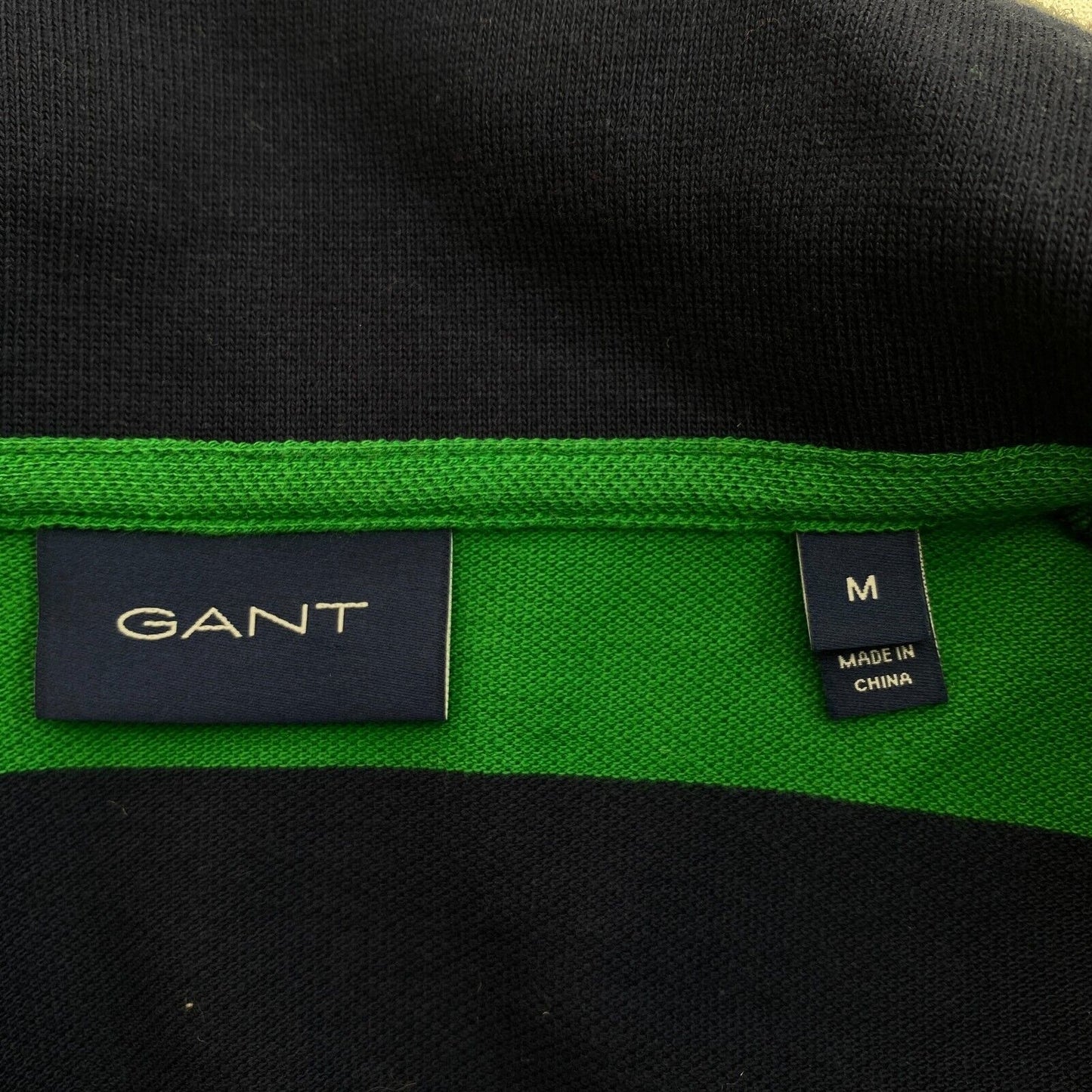 GANT Men Green Bar Stripe Pique Short Sleeve Polo Shirt Size M