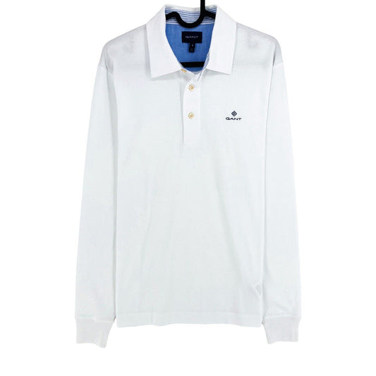 GANT White Solid Pique Long Sleeve Rugger Polo Shirt Size S