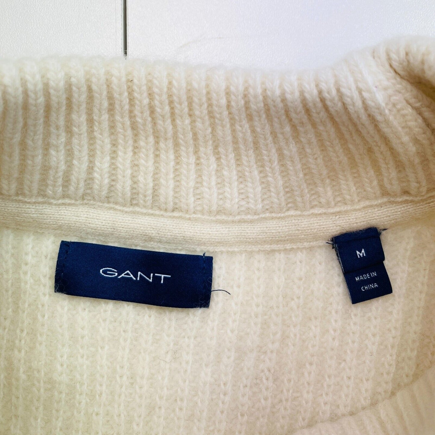 GANT Women Beige Rib Wool Crew Neck Sweater Jumper Size M