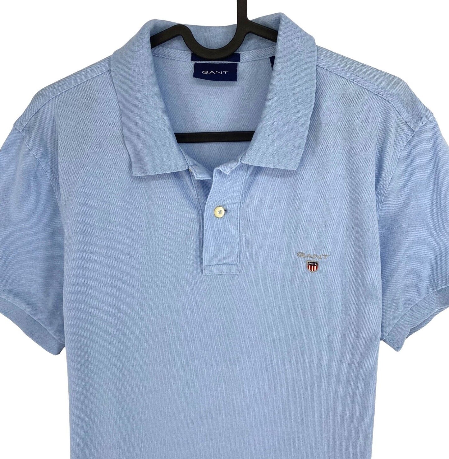 GANT Men Blue Original Slim Fit Pique Short Sleeves Polo Shirt Size M