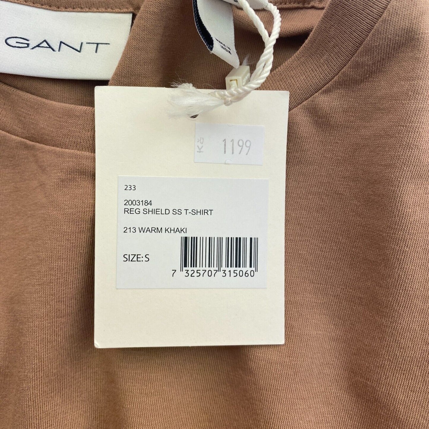 GANT Men Brown Regular Shield Crew Neck Short Sleeves T Shirt Size S