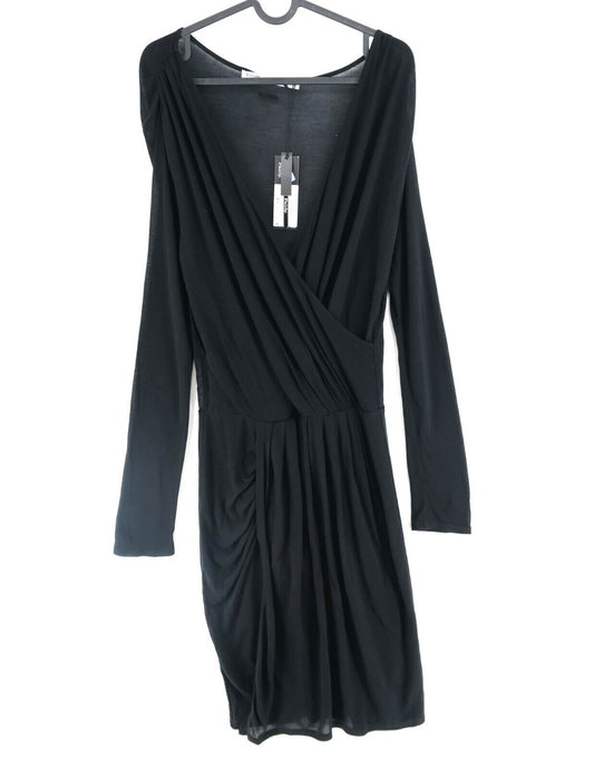 FAIRLY Black V Neck Long Sleeves Shift Dress Size 44