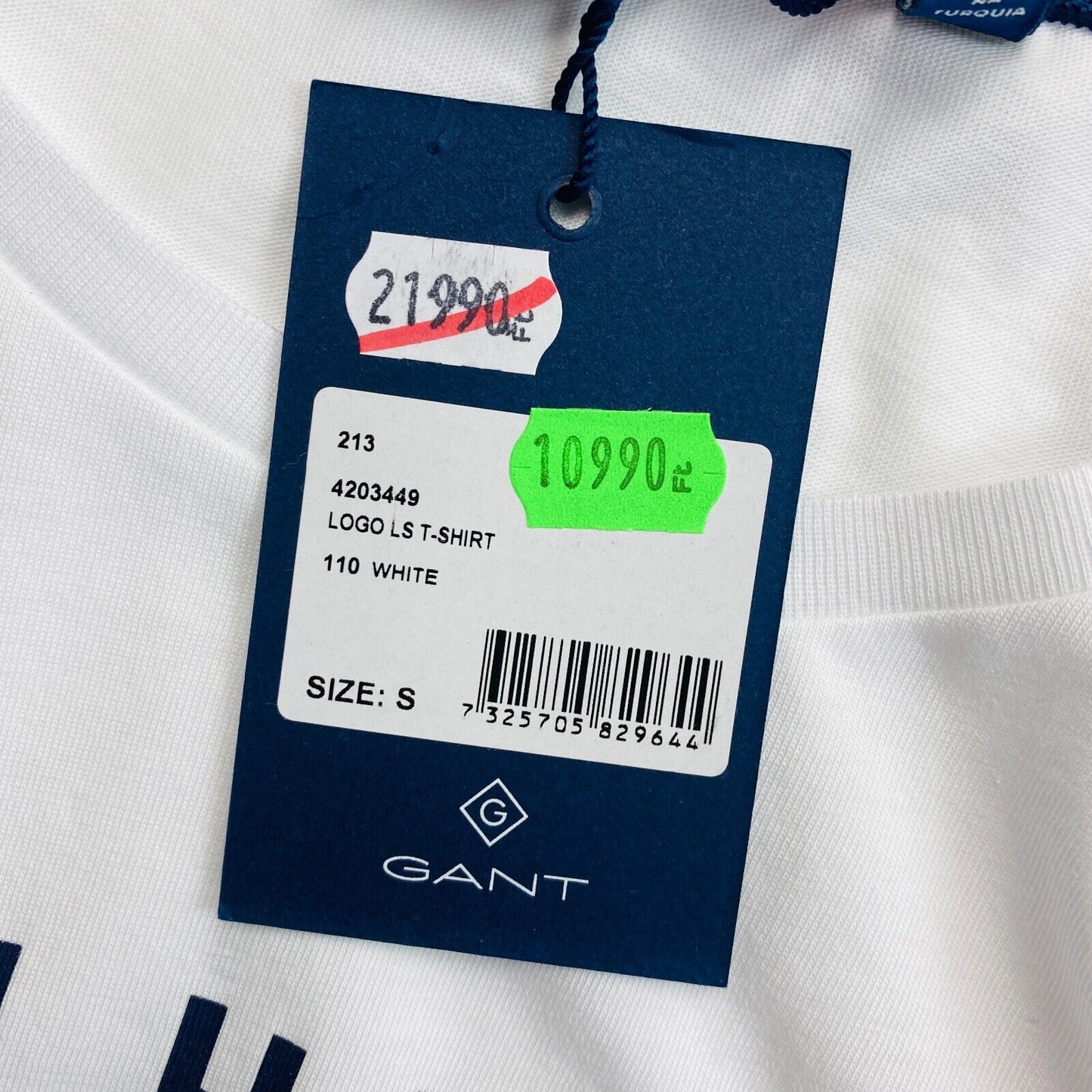 GANT White Logo Crew Neck Long Sleeves T Shirt Size S