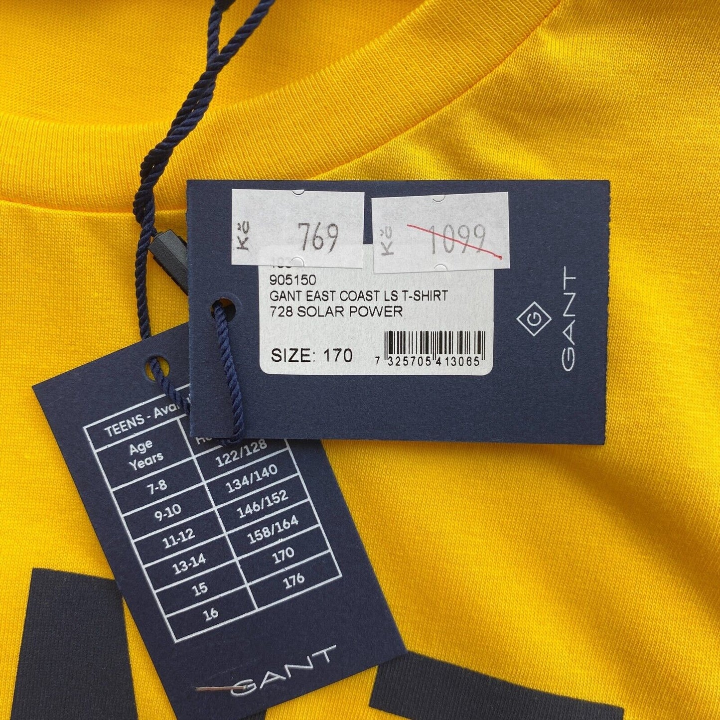 GANT Jungen T-Shirt East Coast mit Rundhalsausschnitt und langen Ärmeln, Gelb, Größe 15 Jahre, 170 cm